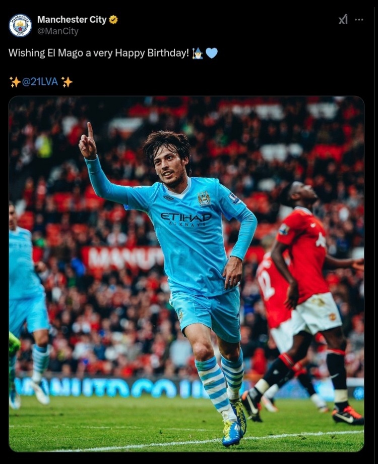 大衛(wèi)-席爾瓦迎39歲生日，曼城官推曬照為其送上生日祝福