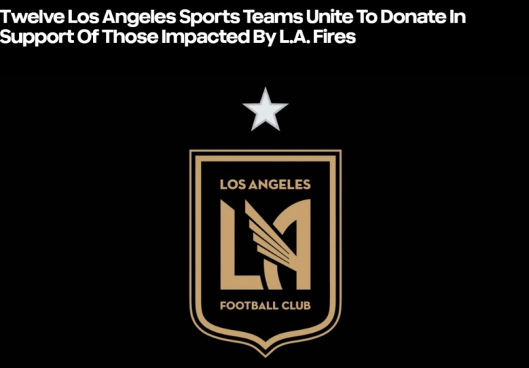 洛杉磯FC等12家體育機構(gòu)將捐款超800萬美元，幫助社區(qū)火災(zāi)重建